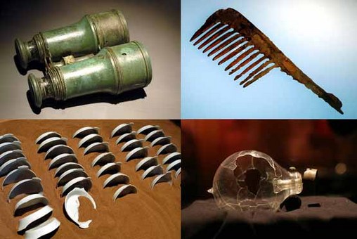 وسایل به دست آمده از کشتی در اکتشاف‌هایی که در سال‌های گوناگون انجام گرفته است.
Michel Boutefeu/Getty Images,Chester Higgins Jr./The New York Times
