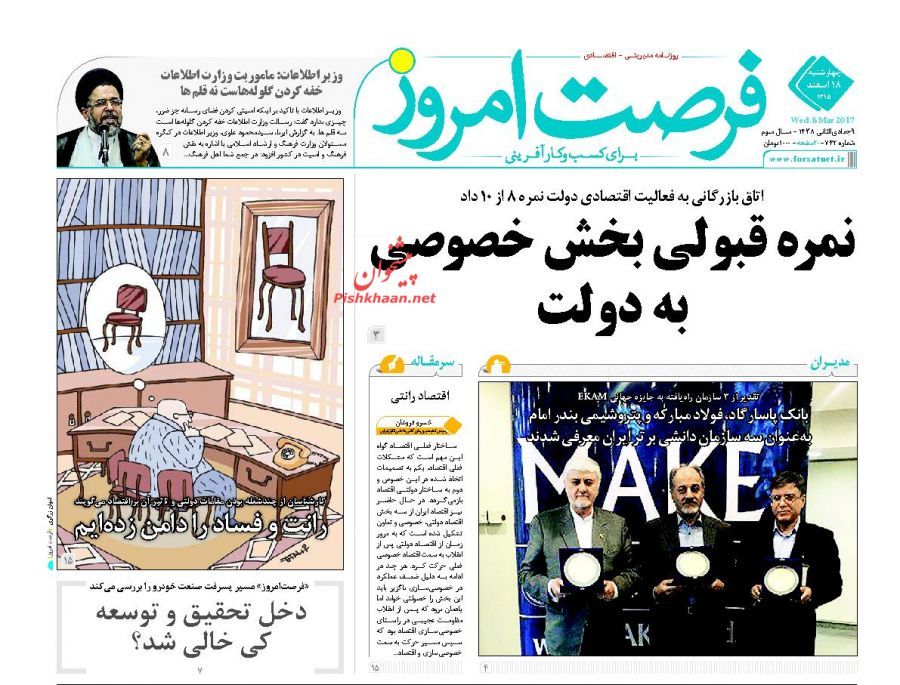 صفحه نخست روزنامه‌های اقتصادی ۱۸ اسفند