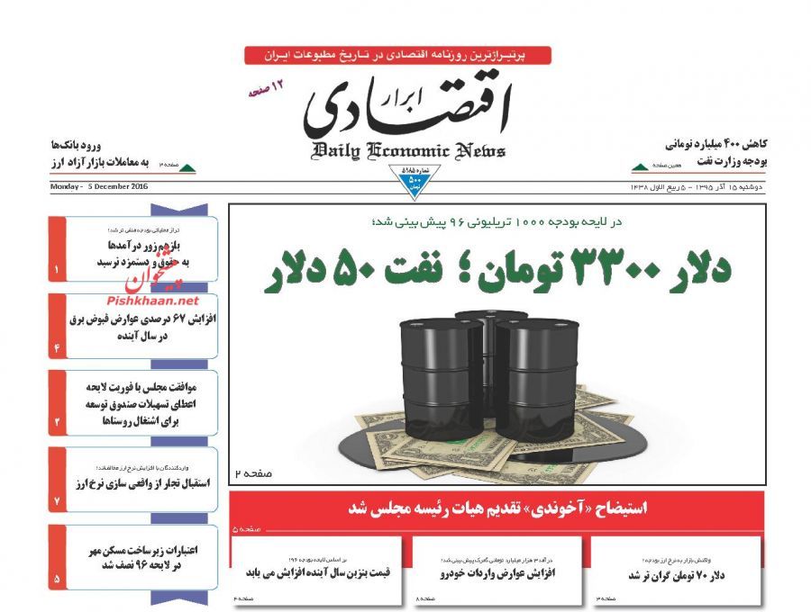 صفحه نخست روزنامه‌های اقتصادی