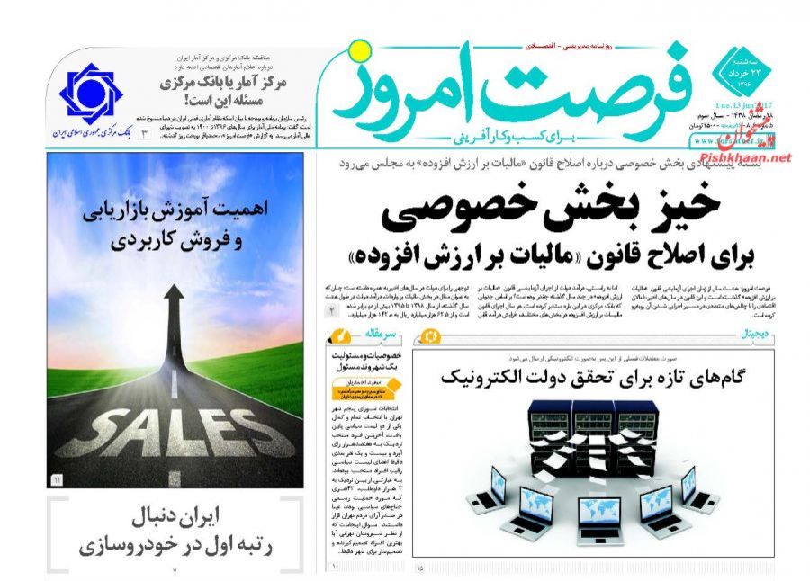 صفحه نخست روزنامه‌های اقتصادی ۲۳ خرداد