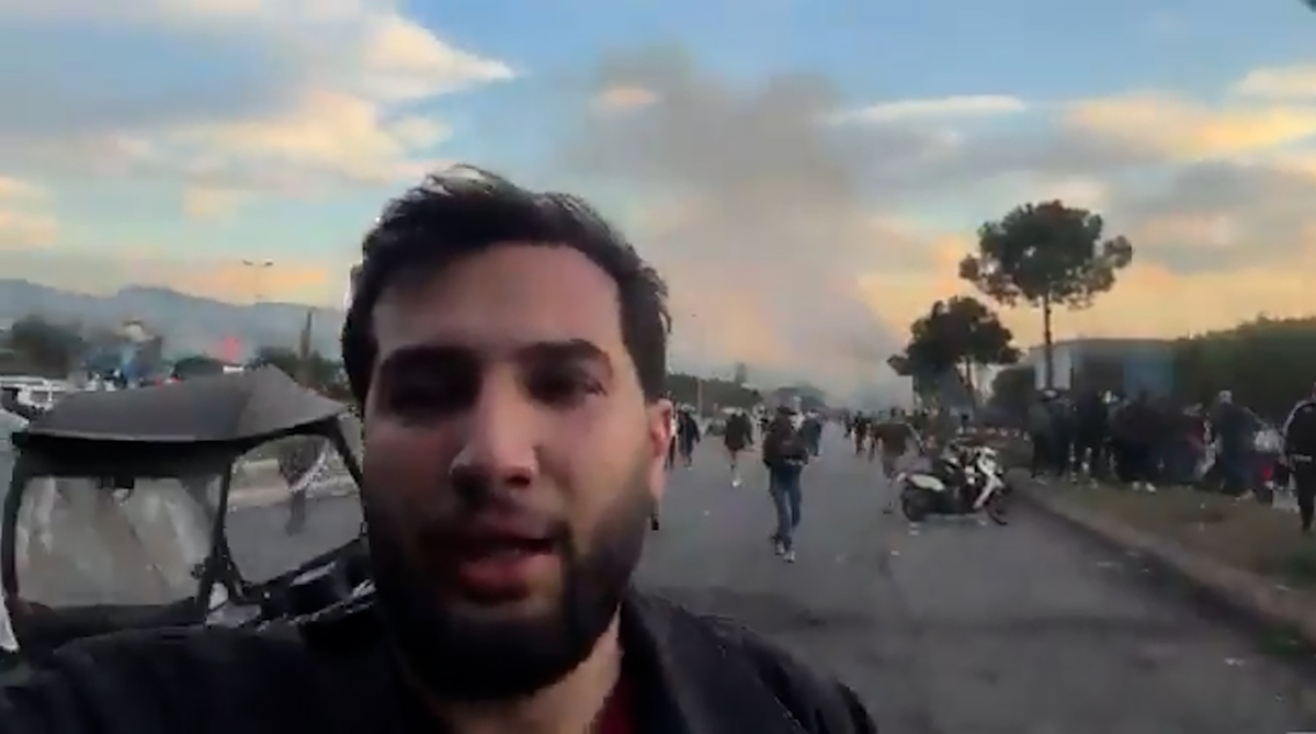 ویدیوی سرکوب یک ایرانی در تظاهرات لبنان!