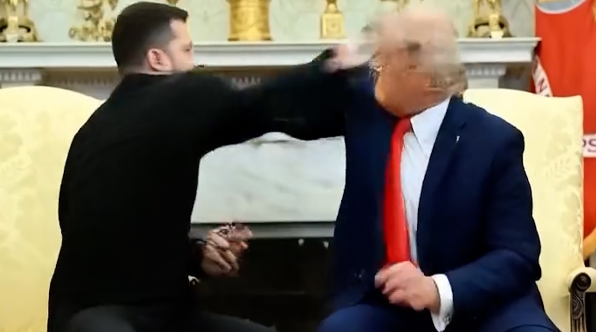 کوبیدن مشت زلنسکی در صورت ترامپ!