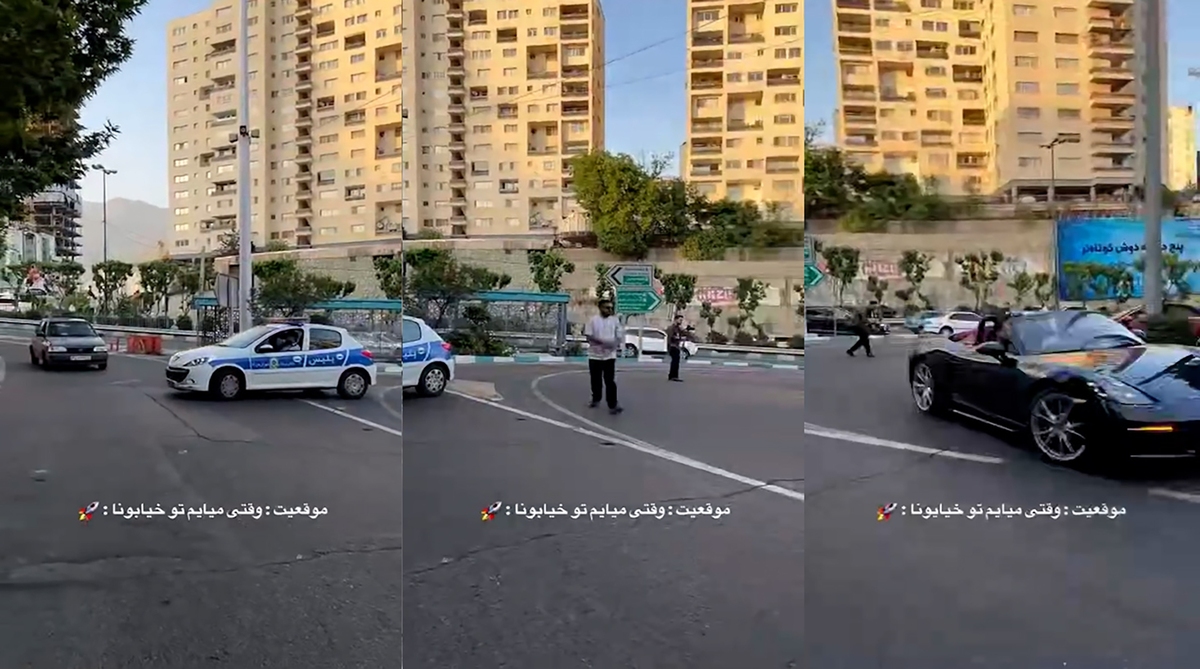 بستن خیابان توسط خودروی پلیس برای لوکس‌سوارها