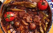 خورش گوجه و بادمجان با مرغ