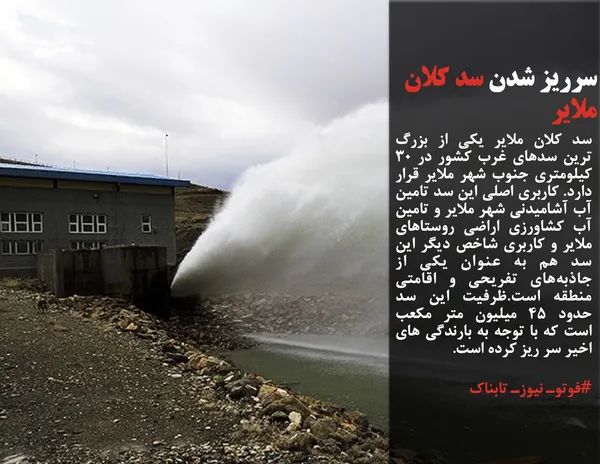 سد کلان ملایر یکی از بزرگ ترین سدهای غرب کشور در ۳۰ کیلومتری جنوب شهر ملایر قرار دارد. کاربری اصلی این سد تامین آب آشامیدنی شهر ملایر و تامین آب کشاورزی اراضی روستاهای ملایر و کاربری شاخص دیگر این سد هم به عنوان یکی از جاذبه&zwnj;های تفریحی و اقامتی منطقه است.ظرفیت این سد حدود ۴۵ میلیون متر مکعب است که با توجه به بارندگی های اخیر سر ریز کرده است.
