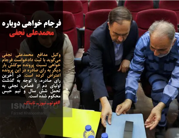 وکیل مدافع محمدعلی نجفی می&zwnj;گوید با ثبت دادخواست فرجام خواهی نسبت پرونده موکلش بار دیگر به رای صادره در این پرونده اعتراض کرده است. در آخرین رای صادره، با توجه به گذشت اولیای دم از قصاص، نجفی به تحمل شش سال و نیم حبس محکوم شده است.
