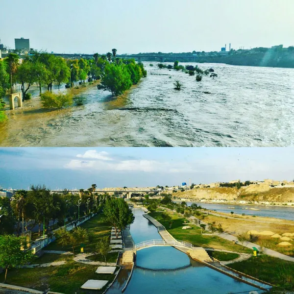 بخشی از رود دز قبل و بعد از طغیان