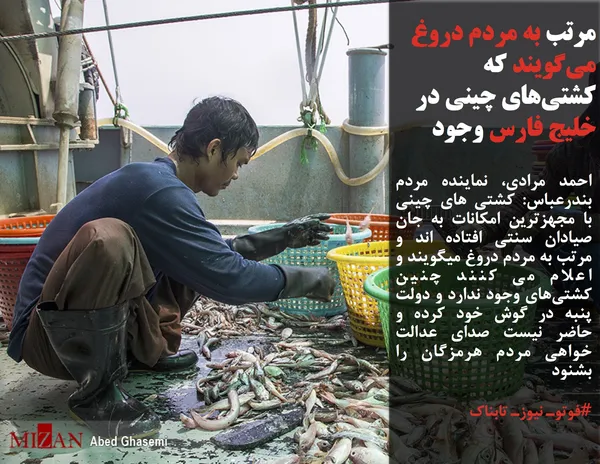 احمد مرادی، نماینده مردم بندرعباس: کشتی های چینی با مجهزترین امکانات به جان صیادان سنتی افتاده اند و مرتب به مردم دروغ میگویند و اعلام می کنند چنین کشتی&zwnj;های وجود ندارد و دولت پنبه در گوش خود کرده و حاضر نیست صدای عدالت خواهی مردم هرمزگان را بشنود
