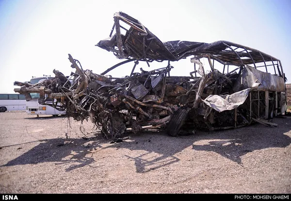 اتوبوس مسافربری حادثه دیده در اتوبان تهران ـ قم