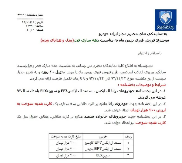 اینک مایه تعجب است که ایران خودرو به جای تحویل خودروی سورن ای.ال.ایکس به مشتریانی که ماه قبل ثبت&zwnj;نام کرده و پول خودرو را هم داده&zwnj;اند، باز در تبلیغات فروش فوری اسفندماه موعد تحویل در نیمه دوم اسفندماه به مردم می&zwnj;دهد. 