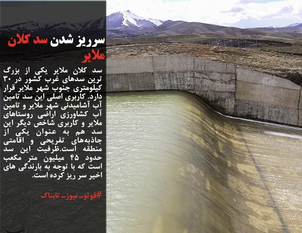 سد کلان ملایر یکی از بزرگ ترین سدهای غرب کشور در ۳۰ کیلومتری جنوب شهر ملایر قرار دارد. کاربری اصلی این سد تامین آب آشامیدنی شهر ملایر و تامین آب کشاورزی اراضی روستاهای ملایر و کاربری شاخص دیگر این سد هم به عنوان یکی از جاذبه&zwnj;های تفریحی و اقامتی منطقه است.ظرفیت این سد حدود ۴۵ میلیون متر مکعب است که با توجه به بارندگی های اخیر سر ریز کرده است.
