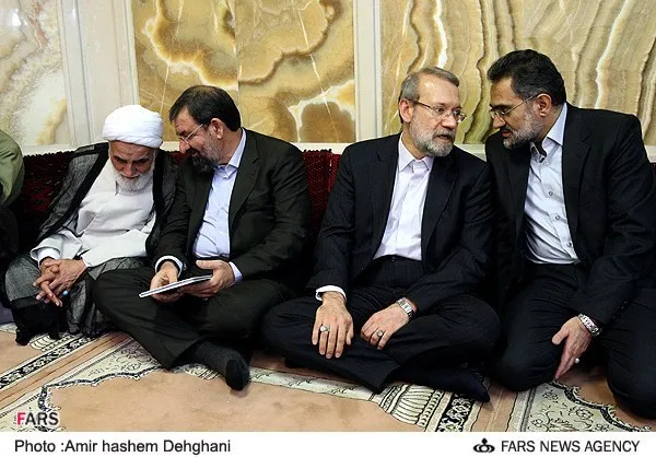 حسینی، لاریجانی، رضایی و حجت الاسلام ناطق نوری در مراسم بزرگداشت آیت&zwnj;الله طاهری خرم&zwnj;آبادی