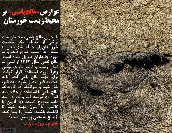 با اجرای مالچ پاشی، محیط&zwnj;زیست برخی از مناطق بکر طبیعت خوزستان از جمله شهرستان &laquo; بُستان &raquo;، آسیب جدی دیده و به موزه جانداران تبدیل شده است. مالچ نفتی سال 1342 از لیبی به ایران رسید و اولین بار در بوئین زهرا مورد استفاده قرار گرفت. برای تهیه مالچ نفتی ابتدا باید نفت به قیر تبدیل شود. بعد قیر، شل شود و سرانجام در کارخانه، مالچ نفتی با استفاده از 48 درصد قیر، 50 درصد آب و دو در صد ماده ممزوج کننده (یا آنیون یا کاتیون یا رس) تهیه شود تا قابلیت پاشیده شدن را پیدا کند.{ مالچ به معنی پوشش است}.
