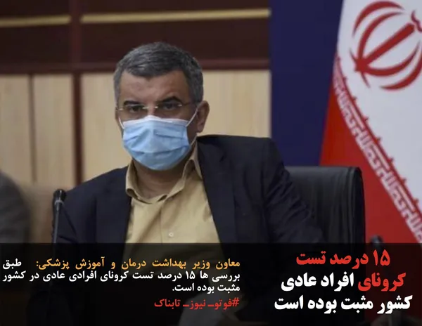 معاون وزیر بهداشت درمان و آموزش پزشکی:  طبق بررسی ها ۱۵ درصد تست کرونای افرادی عادی در کشور مثبت بوده است.
