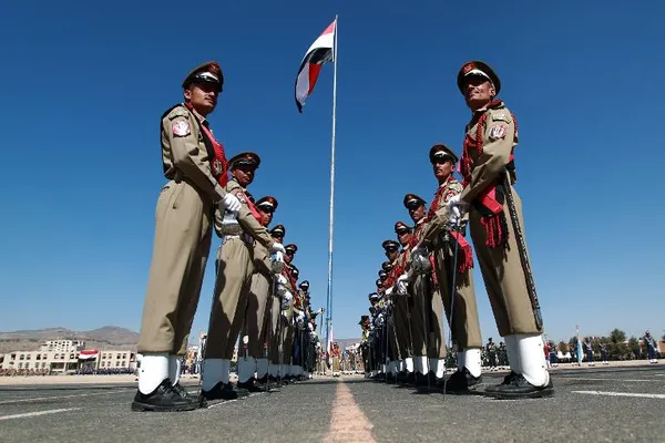 مراسم صبحگاه پلیس یمن در صنعا./AFP
