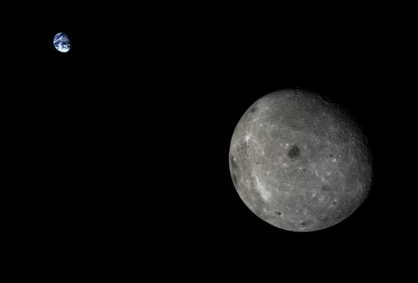 تصویر جالب ماه و زمین که توسط دوربین مستقر بر ماهواره Chang'e 5-TI چین ثبت شده است./(CNSA)
