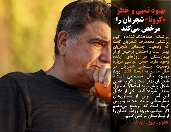 پزشک هماهنگ&zwnj;کننده تیم پزشکی محمدرضا شجریان گفت که وضعیت جسمانی شجریان بهتر است و احتمال ترخیص او از بیمارستان در روزهای آینده وجود دارد. حسن عباسی درباره وضعیت جسمانی شجریان در حال حاضر به ایسنا گفت: روند بهبود حال جسمانی استاد شجریان بهتر است و اگر به همین شکل پیش برود احتمالا به منزل منتقل شوند؛ البته یکی از دلایل این امر، ترس از بیماری&zwnj;های بیمارستانی مانند ابتلا به ویروس کرونا است که ترجیح می&zwnj;دهیم اگر بتوانیم، هرچه زودتر ایشان را از بیمارستان مرخص کنیم. 
