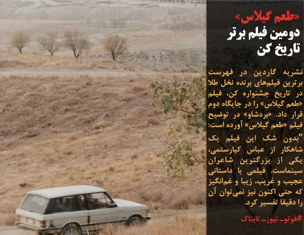 نشریه گاردین در فهرست برترین فیلم&zwnj;های برنده نخل طلا در تاریخ جشنواره کن، فیلم &laquo;طعم گیلاس&raquo; را در جایگاه دوم قرار داد. &laquo;بردشاو&raquo; در توضیح فیلم &laquo;طعم گیلاس&raquo; آورده است: "بدون شک این فیلم یک شاهکار از عباس کیارستمی، یکی از بزرگترین شاعران سینماست. فیلمی با داستانی عجیب و غریب، زیبا و غم&zwnj;انگیز که حتی اکنون نیز نمی&zwnj;توان آن را دقیقا تفسیر کرد.
