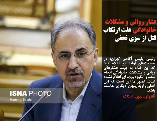 رئیس پلیس آگاهی تهران: در صحبت&zwnj;های اولیه وی اعلام کرد که این اقدام به جهت فشارهای روانی و مشکلات خانوادگی انجام شده و انگیزه ویژه ای اعلام نشده است. تصور ما این است که این اتفاق زاویه پنهان دیگری نداشته باشد.
