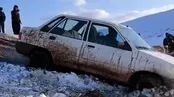 جنون مطلق یک پراید در کوهستان برفی