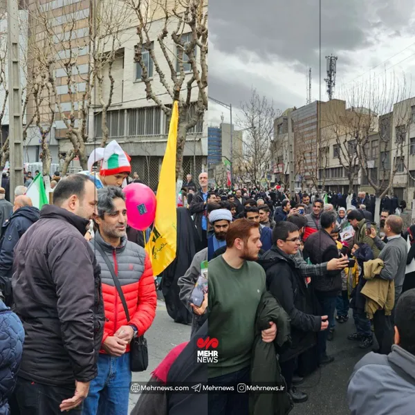 سلفی شرکت&zwnj;کنندگان در راهپیمایی با جواد قارایی مستندساز