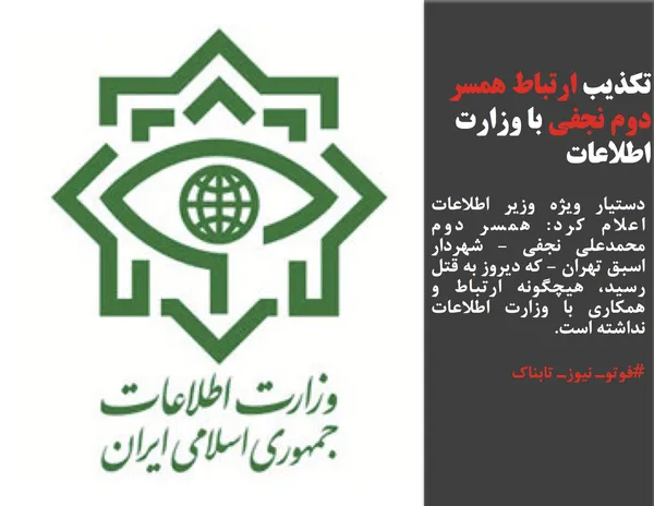دستیار ویژه وزیر اطلاعات اعلام کرد: همسر دوم محمدعلی نجفی - شهردار اسبق تهران - که دیروز به قتل رسید، هیچگونه ارتباط و همکاری با وزارت اطلاعات نداشته است.
