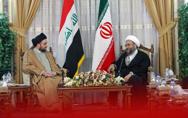 حجت الاسلام سید عمار حکیم رییس مجلس اعلای اسلامی عراق (چپ) روز چهارشنبه با آیت الله صادق آملی لاریجانی رئیس قوه قضاییه دیدار کرد./IRNA
