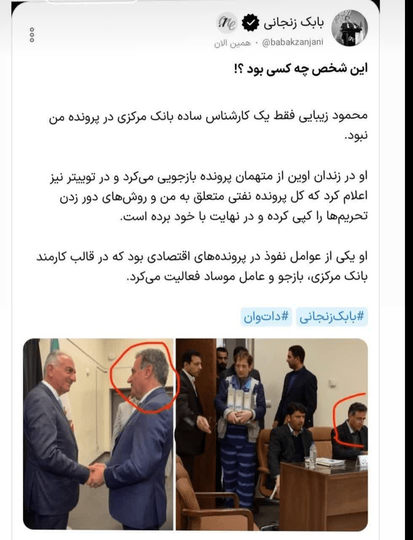 ادعای بازجو بودن «محمود زیبایی» در پرونده بابک زنجانی