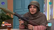 المیرا شریفی مقدم با کلاه‌‎خود جنگی در تلویزیون!