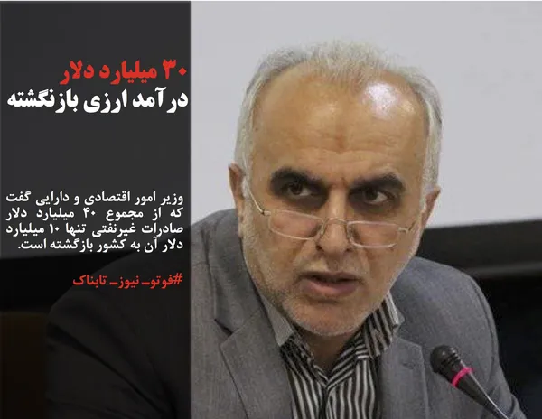 وزیر امور اقتصادی و دارایی گفت که از مجموع ۴۰ میلیارد دلار صادرات غیرنفتی تنها ۱۰ میلیارد دلار آن به کشور بازگشته است.
