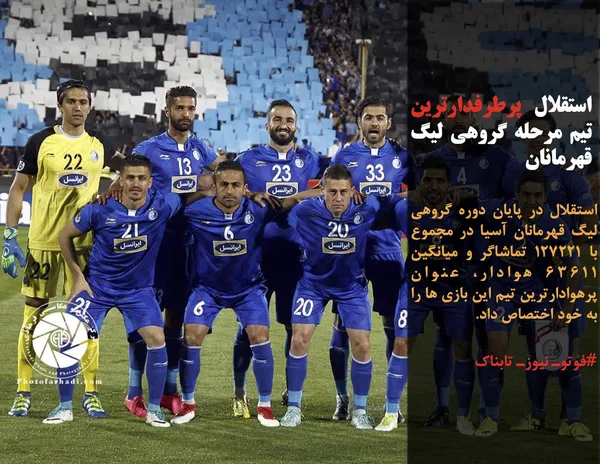 استقلال در پایان دوره گروهی لیگ قهرمانان آسیا در مجموع با 127221 تماشاگر و میانگین 63611 هوادار، عنوان پرهوادارترین تیم این بازی ها را به خود اختصاص داد.
